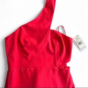 One-Shoulder Red Long Slit Dress